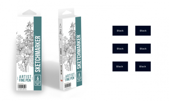 Набор капиллярных ручек Sketchmarker Artist fine pen Black 6цв Набор капиллярных ручек Sketchmarker Artist fine pen Black 6цв